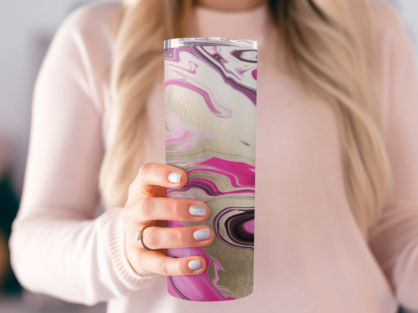 Abstract Fluid Swirls Design In Pink Gold And Black Tumblers