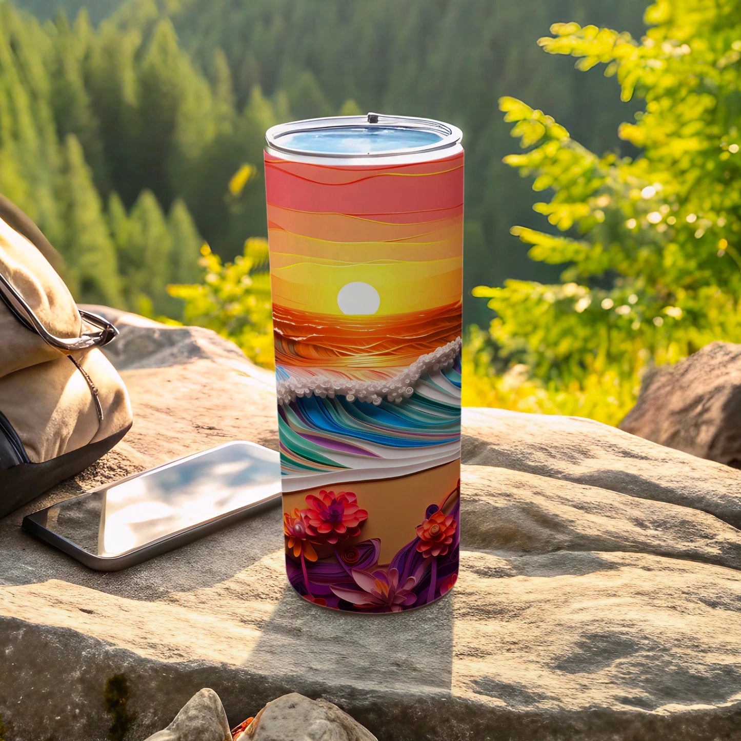 Vibrant Sunset Ocean Waves Floral Pattern Tumbler product type