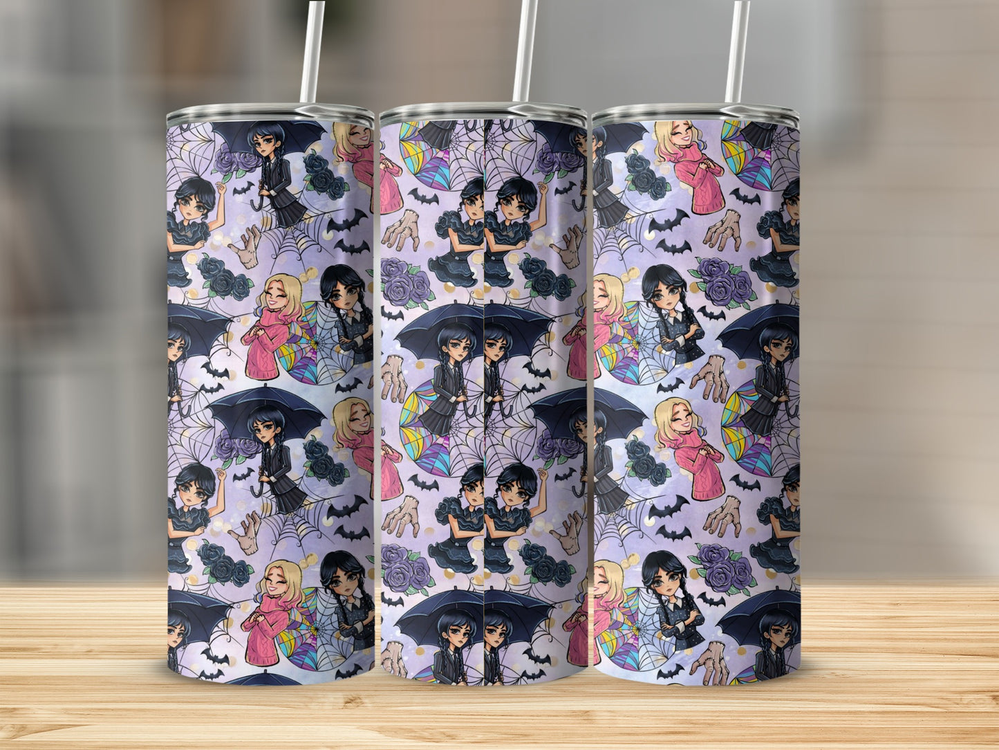 Gothic Anime Characters and Bats Tumbler Cup Design