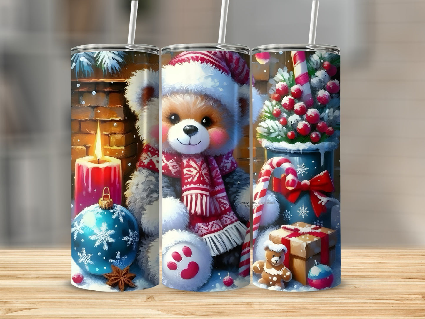 Festive Holiday Bear Decorated Tumbler for Christmas