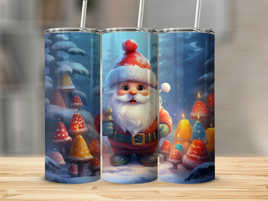 Festive Santa and Mushrooms Scene Christmas Tumbler