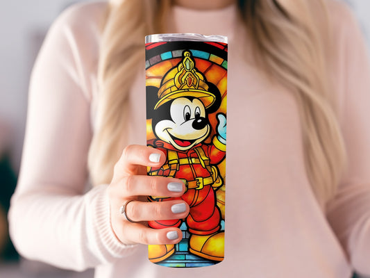 Colorful Firefighter Mickey Design Tumbler Cup
