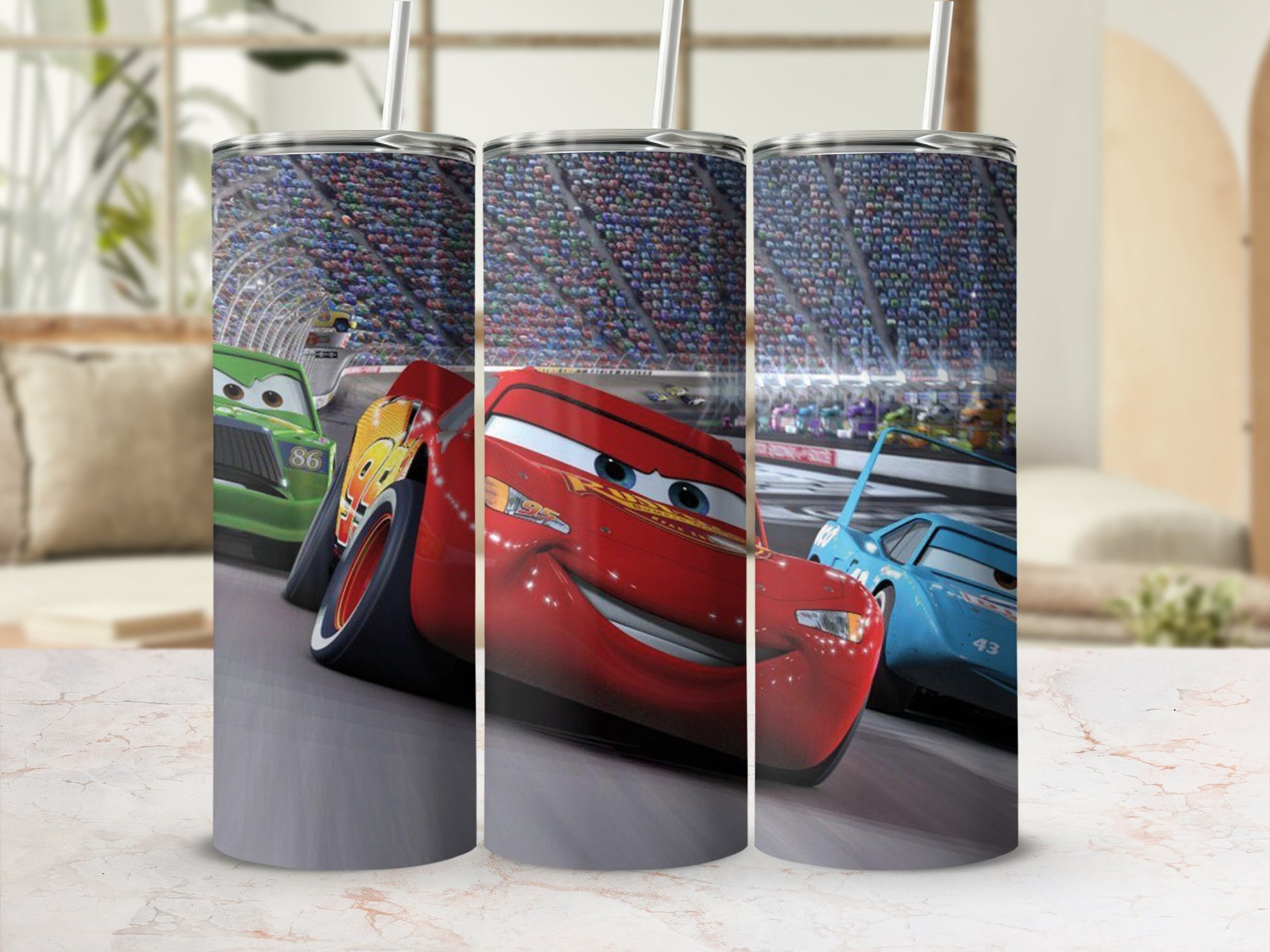 Cars Movie Themed Racing Scene Tumbler Cup