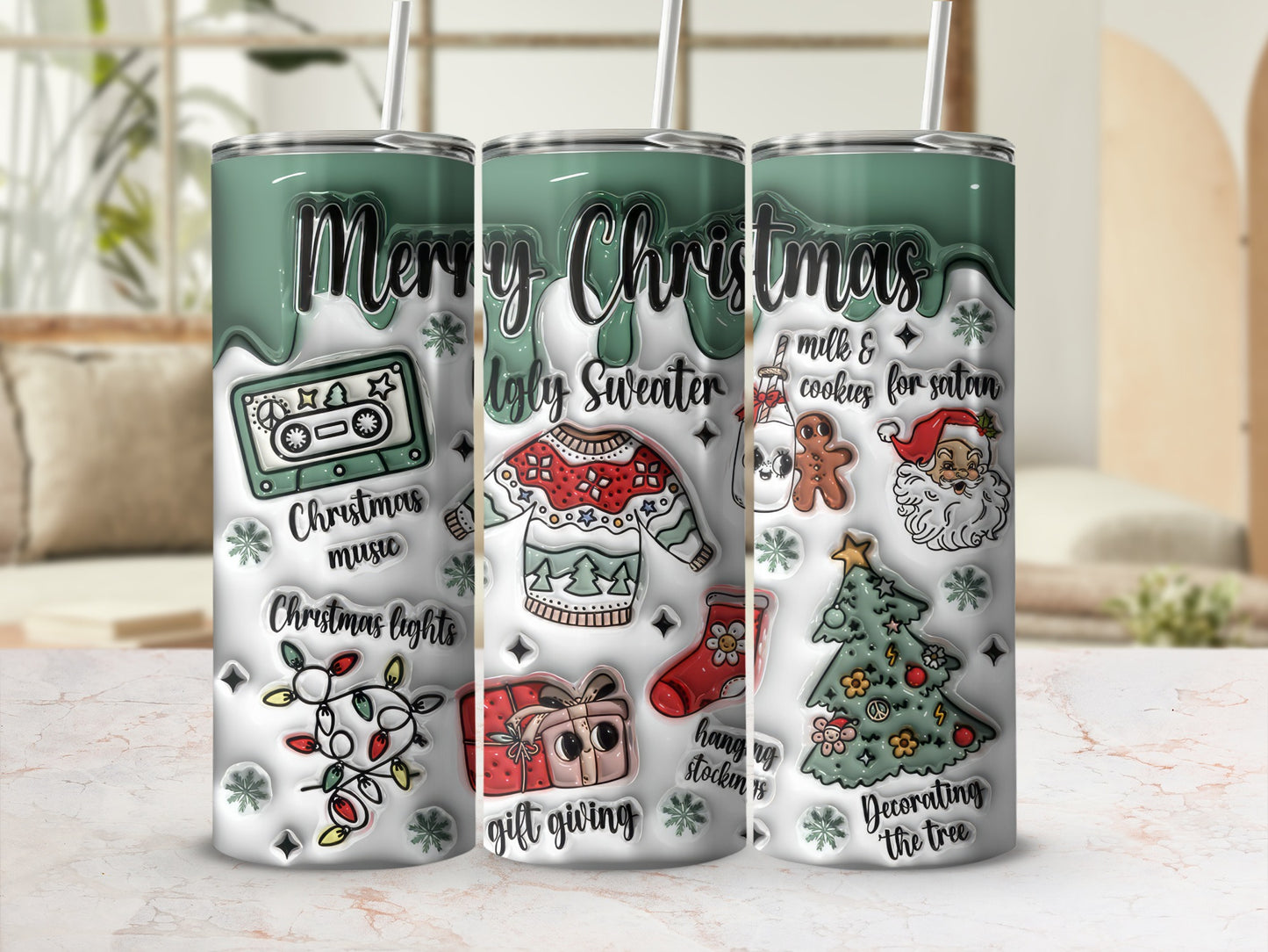 Merry Christmas Holiday Themed Stainless Steel Tumbler