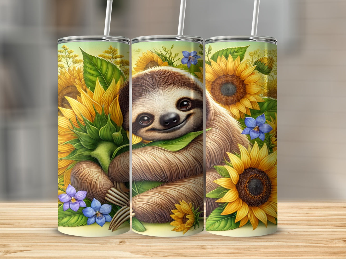 Cute Sloth and Sunflower Design Tumbler Product