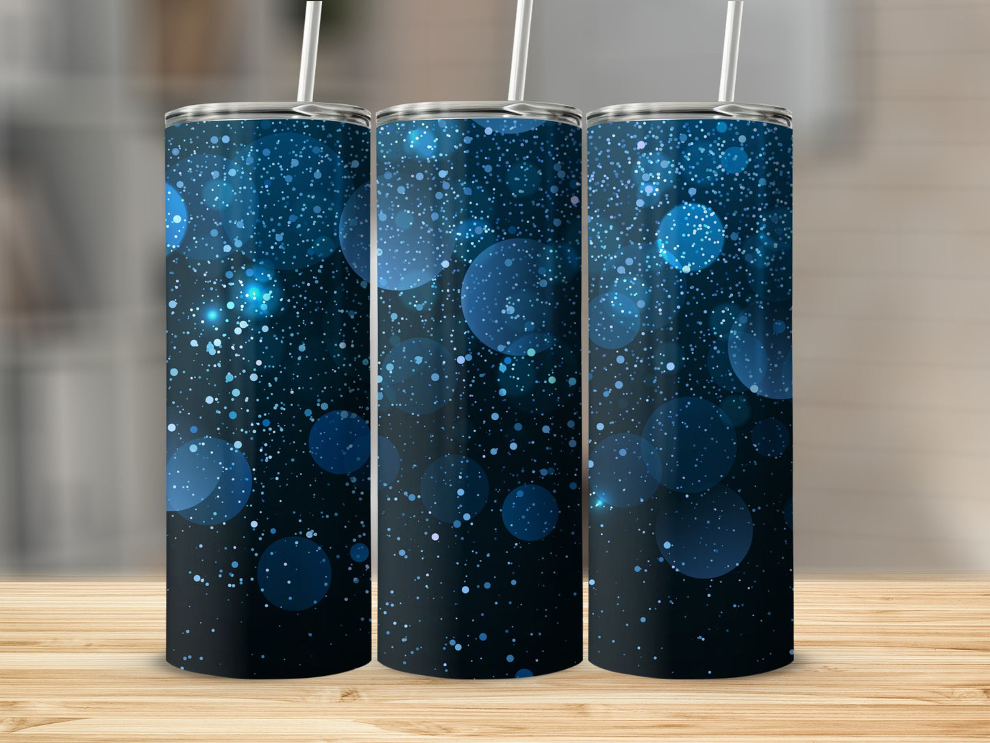 Sparkling Blue Galaxy Tumbler With Lid and Straw