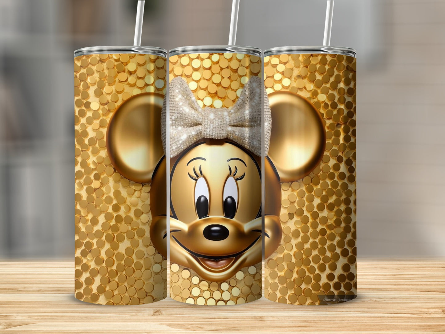 Sparkling Gold Mouse Character Tumbler with Glitter Bow