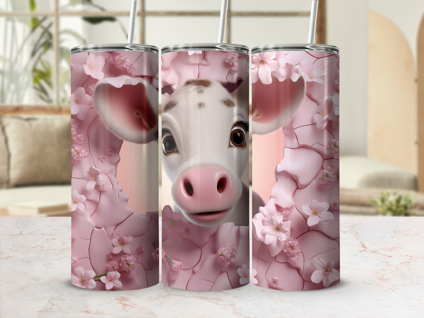 Adorable Calf Pink Blossom Cracked Pattern tumbler
