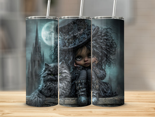 Gothic Doll and Cat Design Tumbler with Straw Product