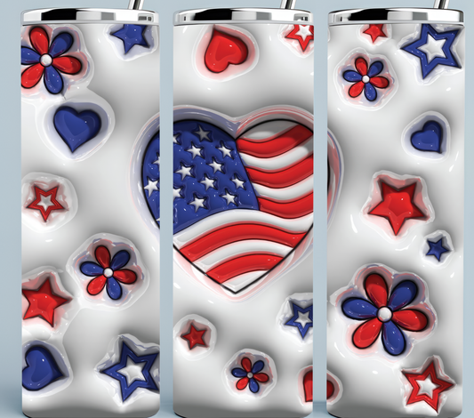 Red White and Blue Heart Tumbler