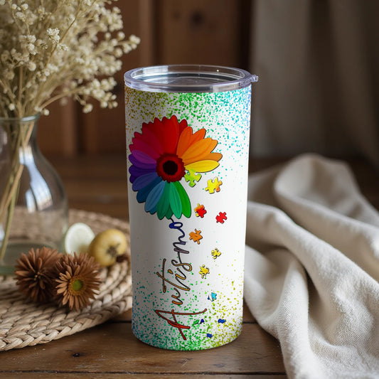 Autism Awareness Rainbow Flower Insulated Tumbler