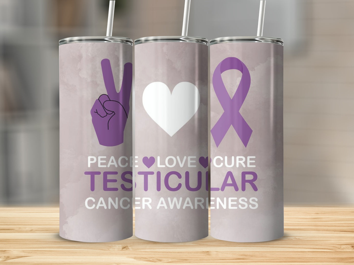 Testicular Cancer Awareness Peace Love Cure Tumbler
