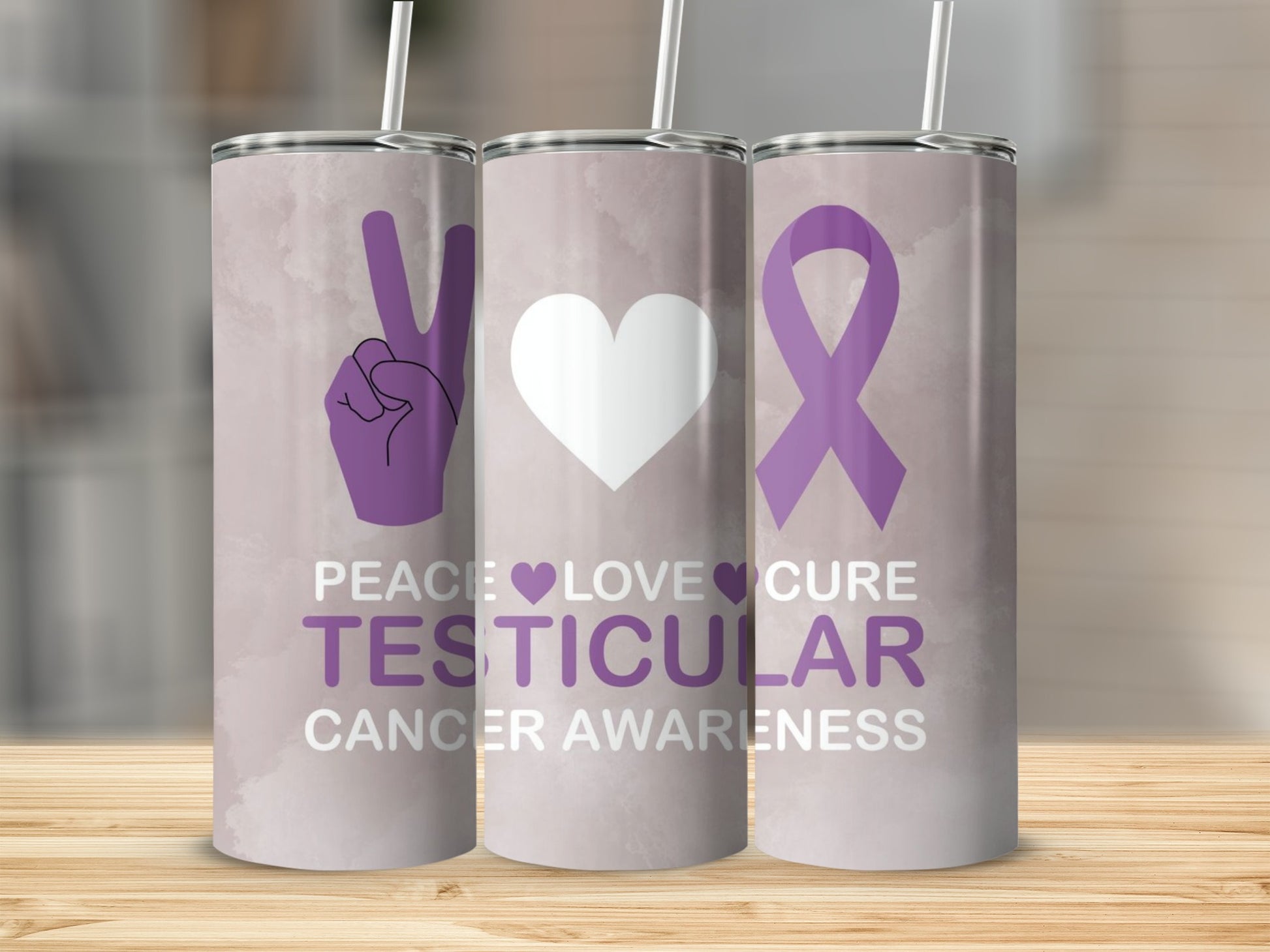 Testicular Cancer Awareness Peace Love Cure Tumbler