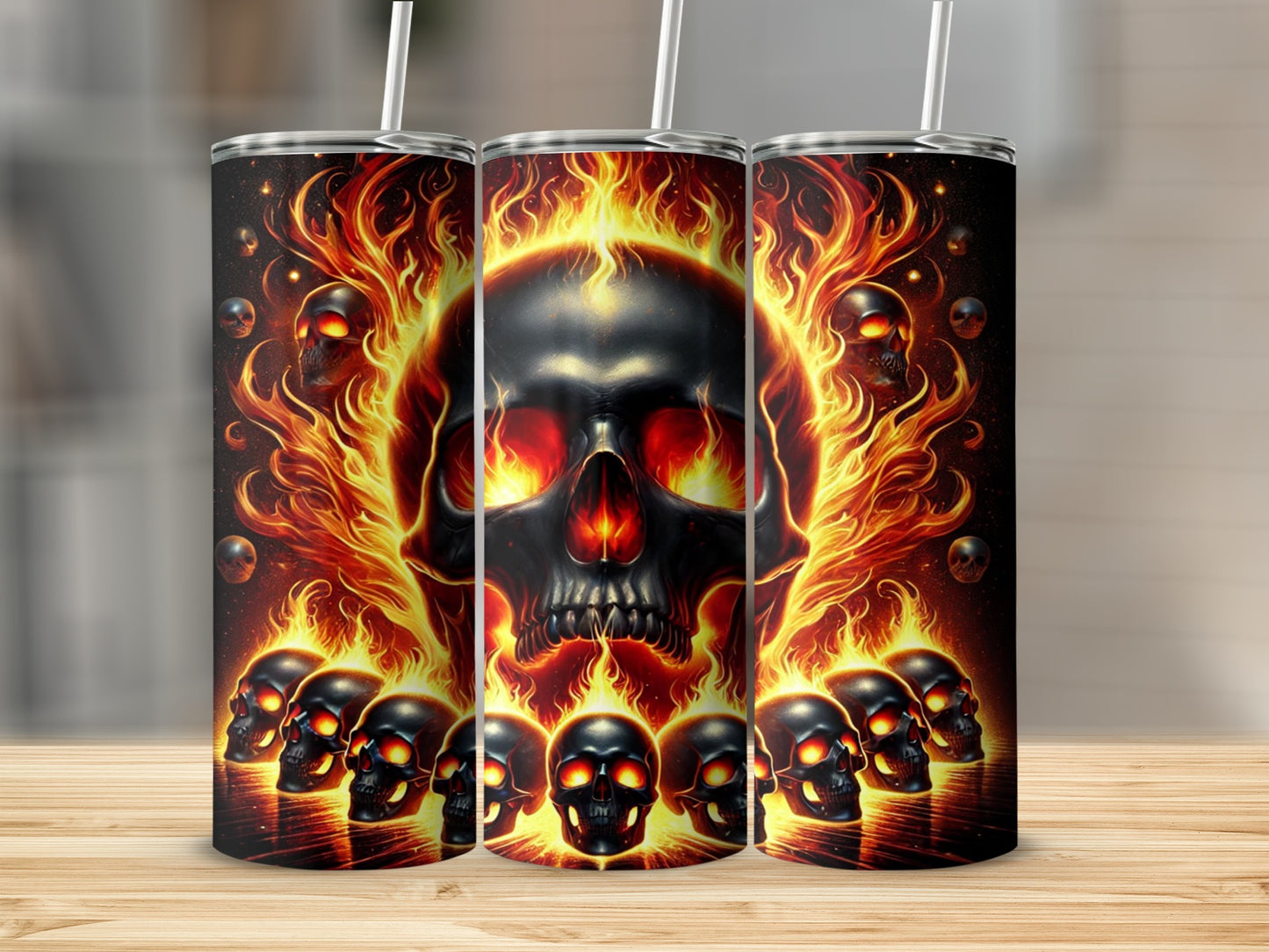 Flaming Skull Design Tumblers for Drink Insulation