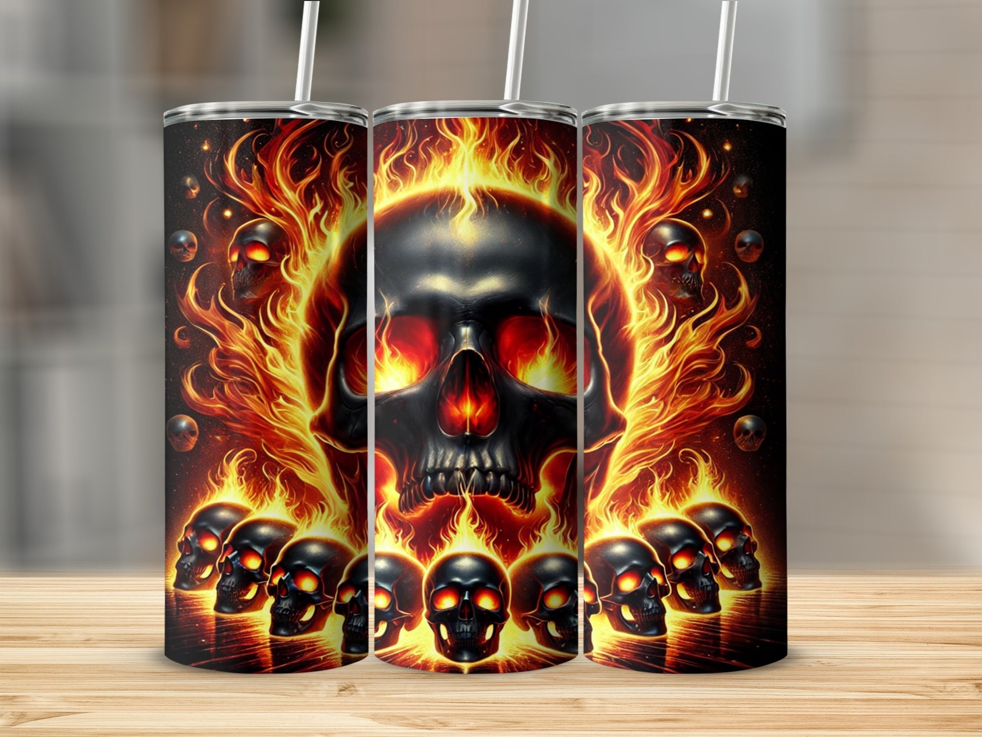 Flaming Skull Design Tumblers for Drink Insulation