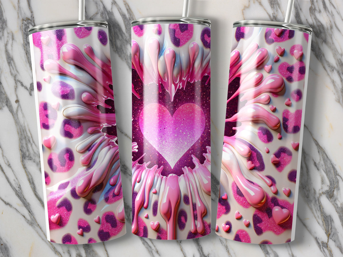 Heart Burst Pink Leopard Valentine Theme Art Tumblers