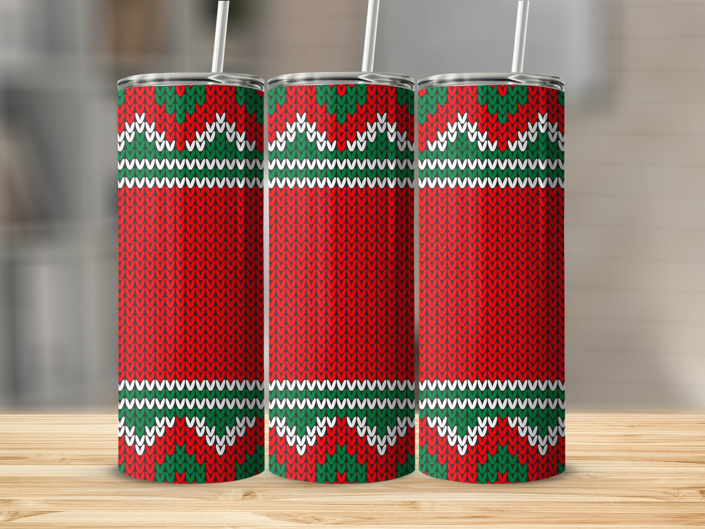 Red Green White Knit Pattern Christmas Tumbler product type