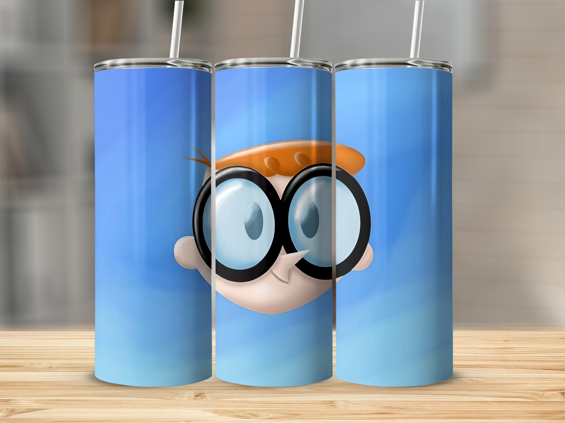 Cartoon Boy with Glasses Blue Background Tumbler