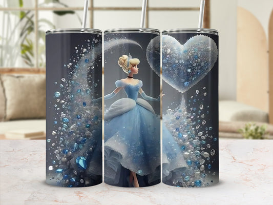 Elegant Princess Tumbler with Magical Blue Heart Design