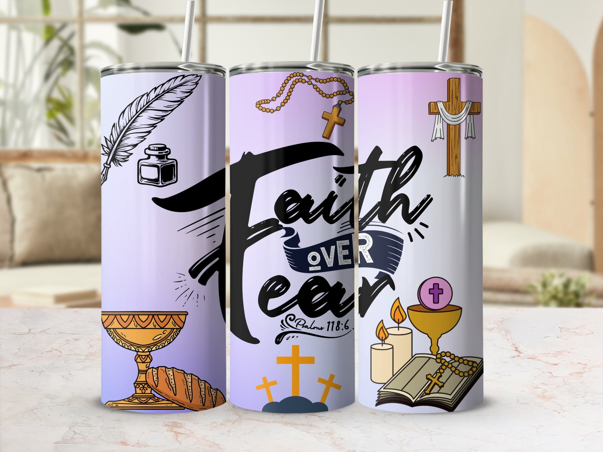Faith Over Fear Inspirational Tumbler Design