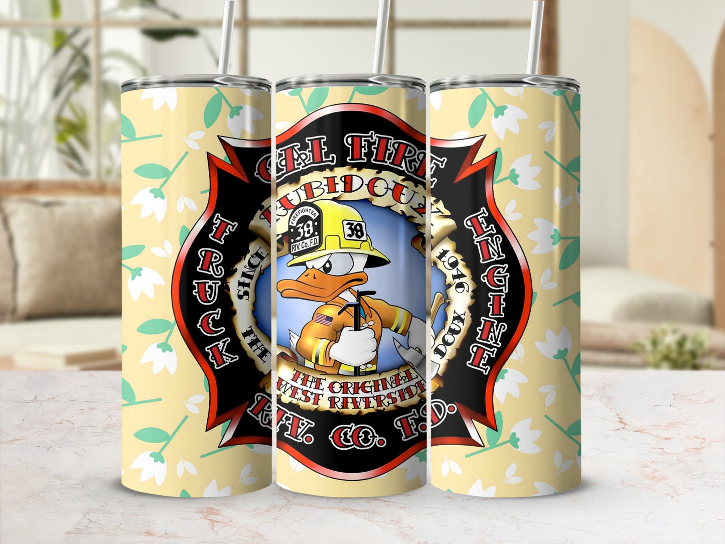 Firefighter Duck Insulated Tumbler Cup with Cute Design