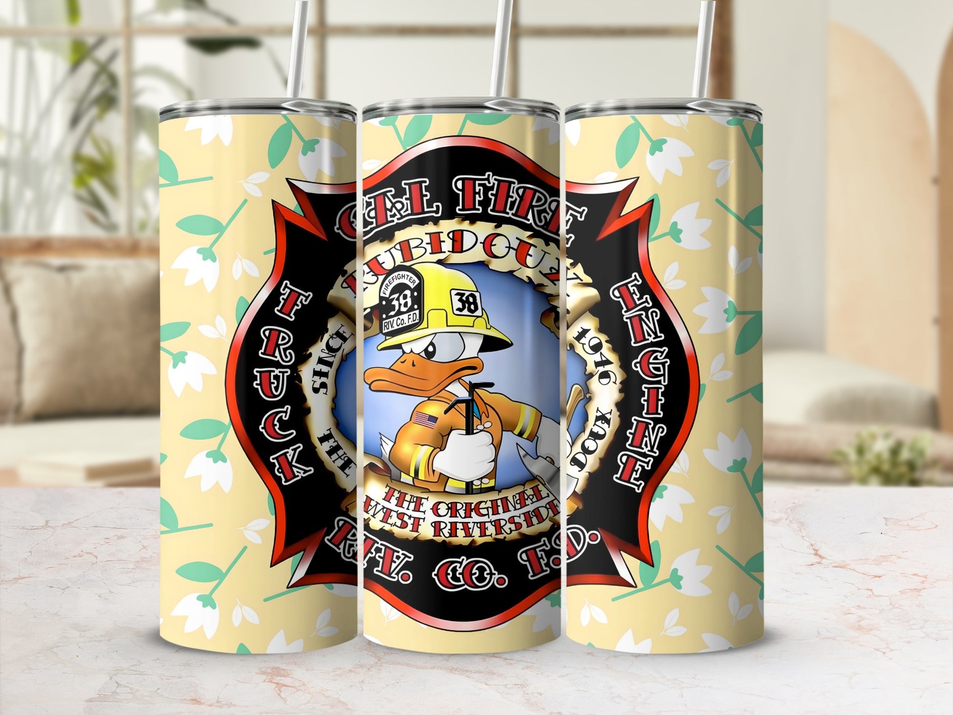 Firefighter Duck Insulated Tumbler Cup with Cute Design