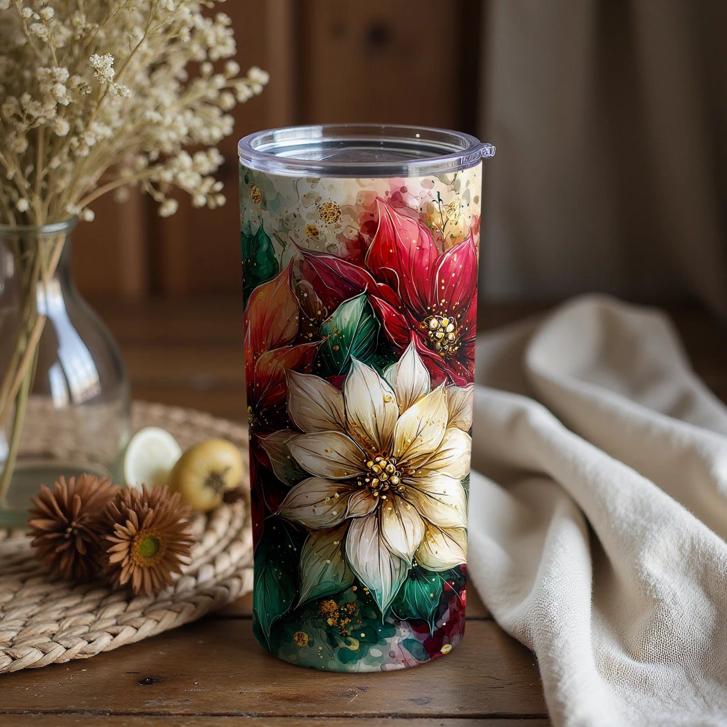 Festive Floral Tumbler with Vibrant Flower Design