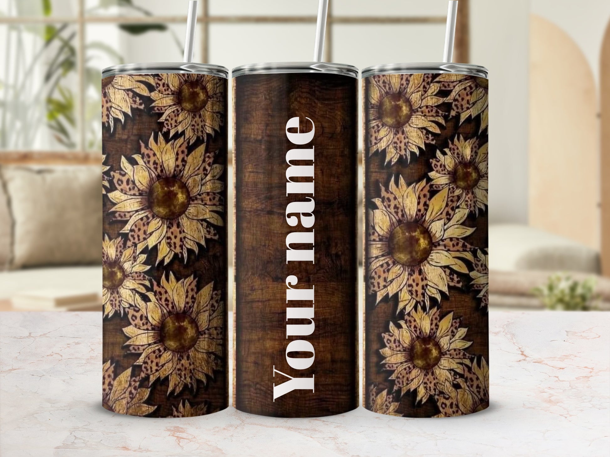 Custom Sunflower Design Tumbler with Your Name Text