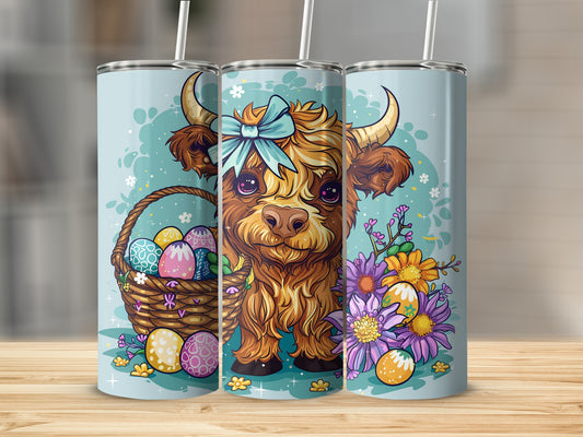 Adorable Highland Cow with Easter Eggs Tumbler Product