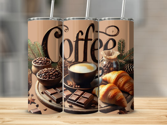 Coffee Lovers Themed Tumbler With Breakfast Motifs