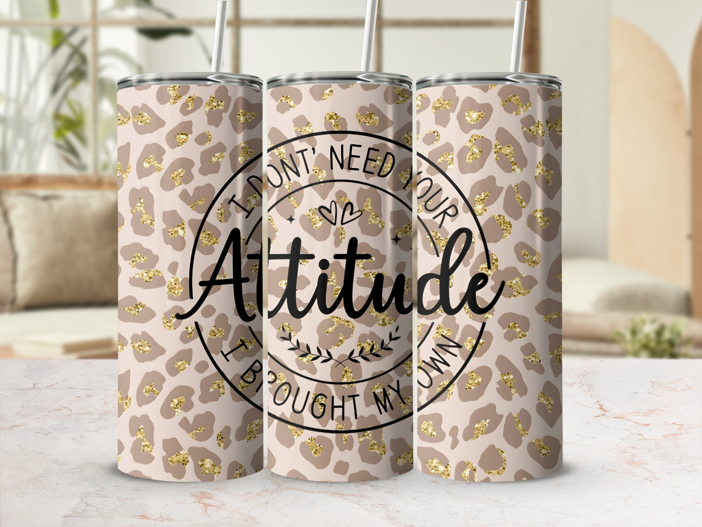 Attitude Leopard Print With Glitter Design Drinkware