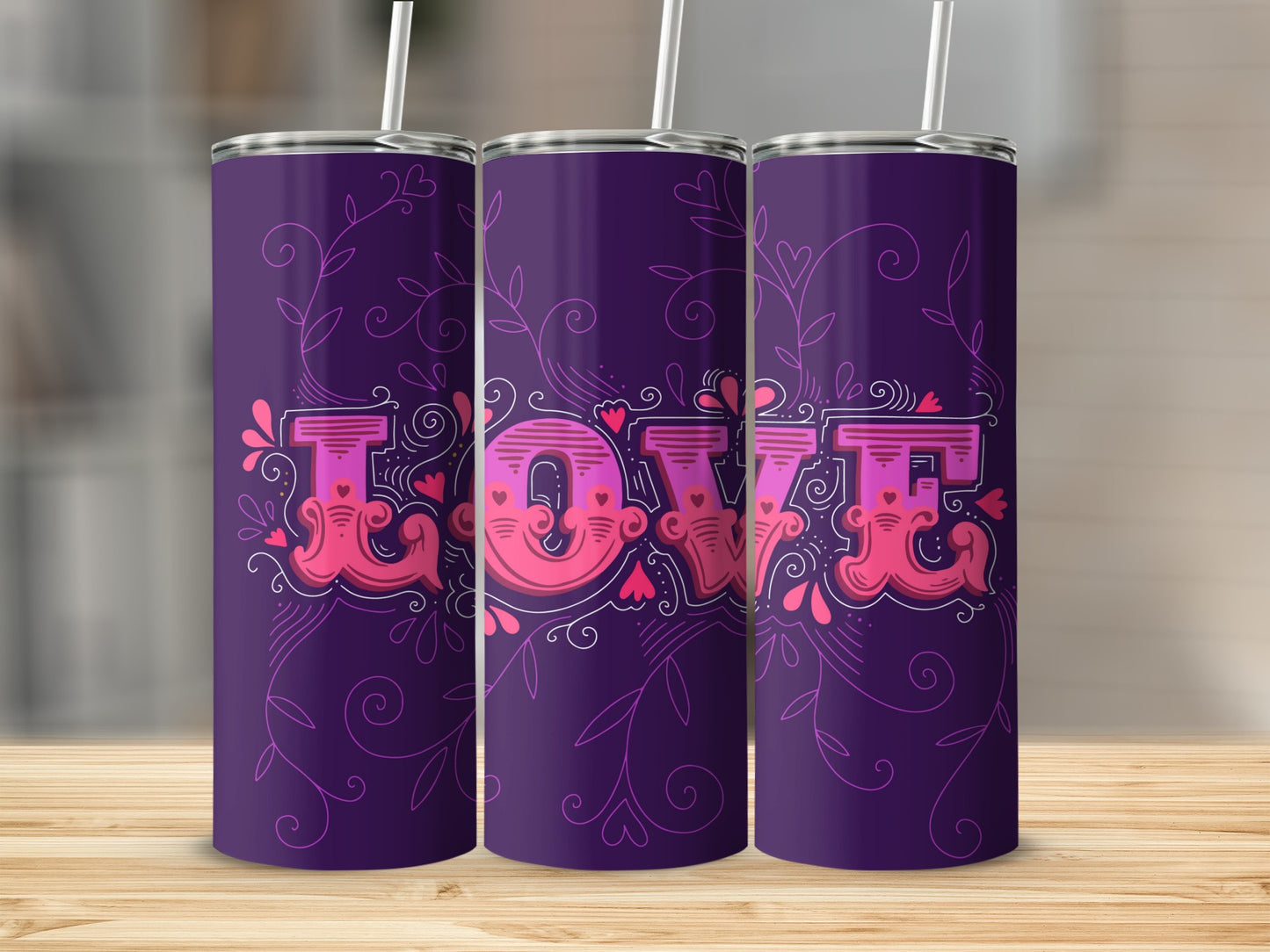 Vibrant Love Themed Tumbler with Pink Hearts Design