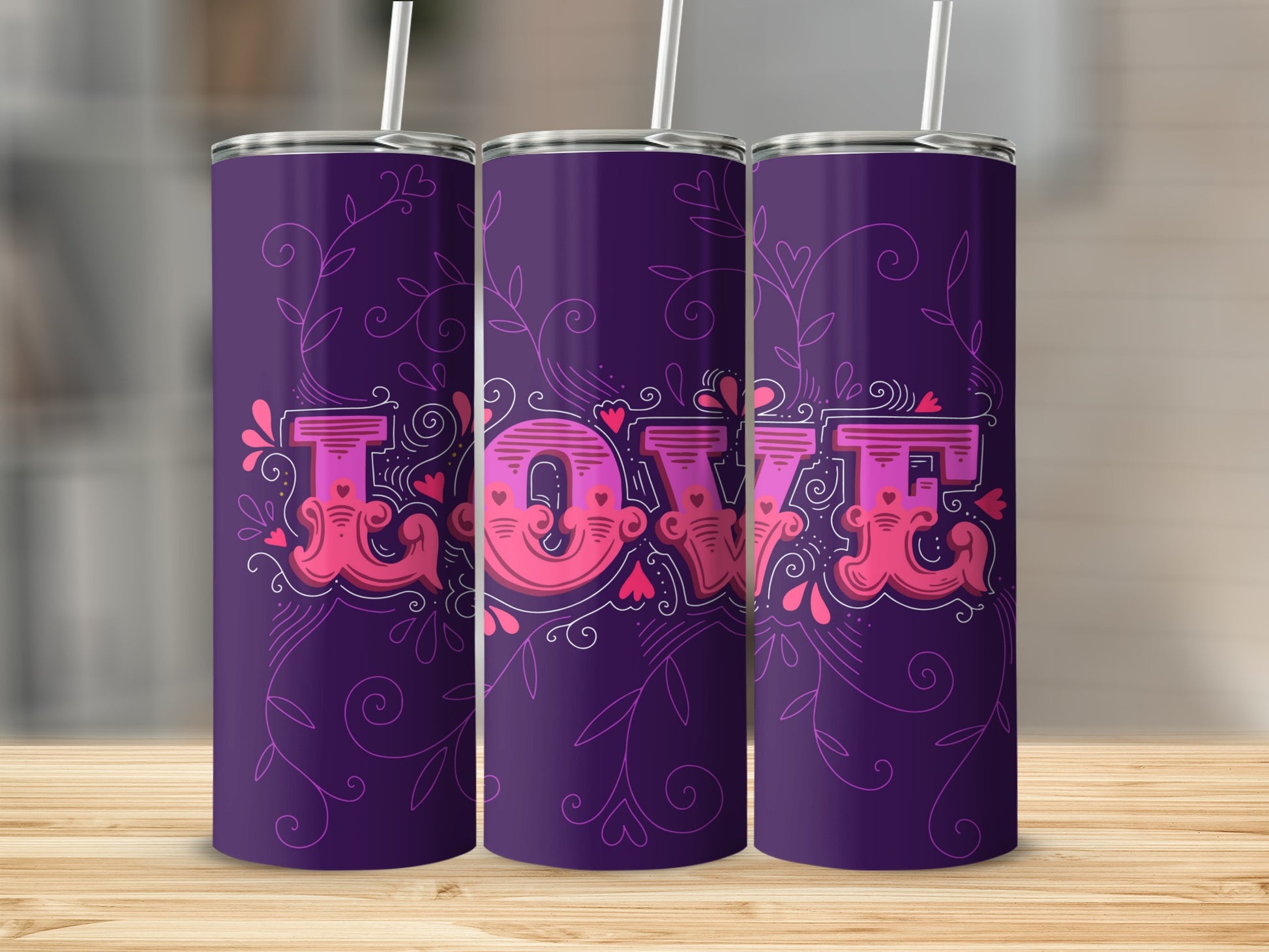 Vibrant Love Themed Tumbler with Pink Hearts Design