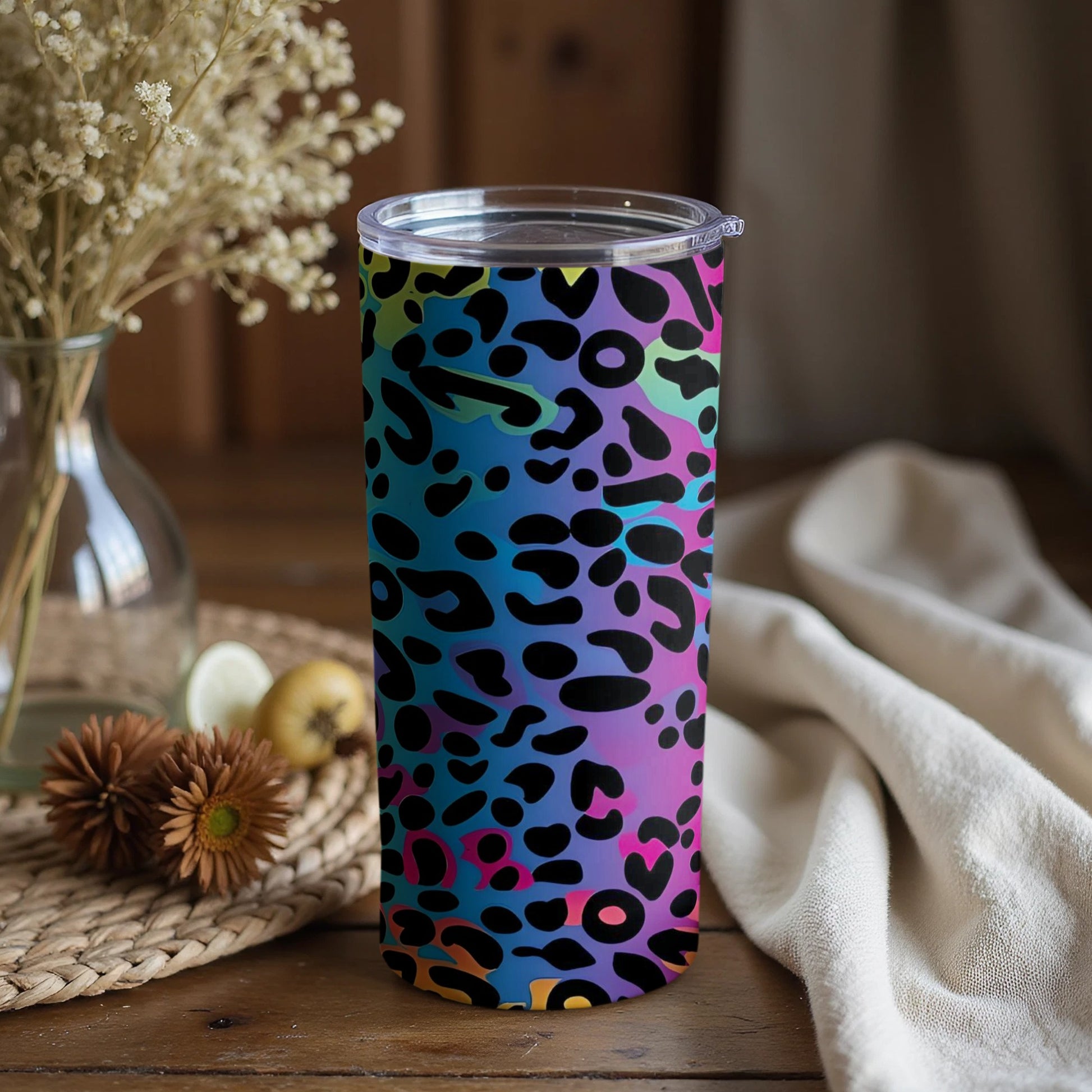Vibrant Leopard Print Travel Tumbler for Beverages