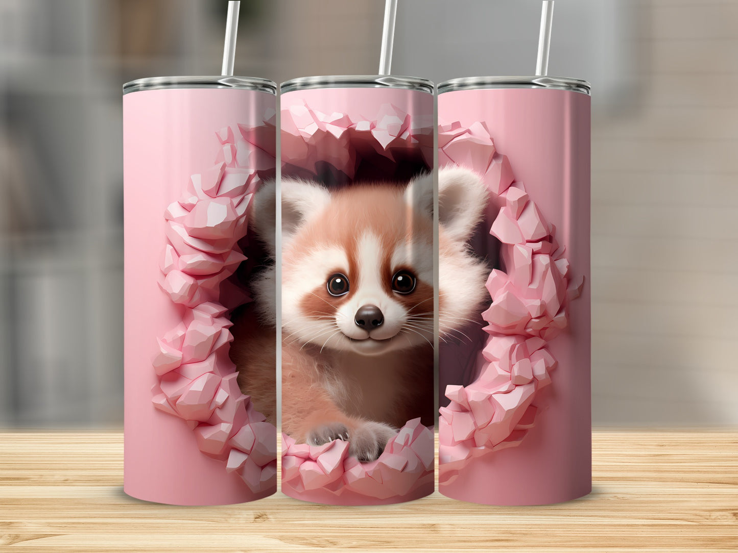 Cute Red Panda Tumbler with Pink Crystal Design