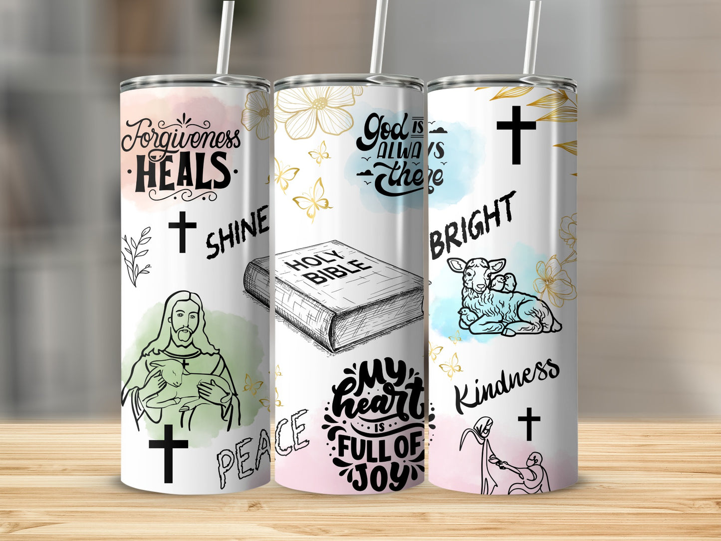 Forgiveness Heals Holy Bible Christian Tumbler Set