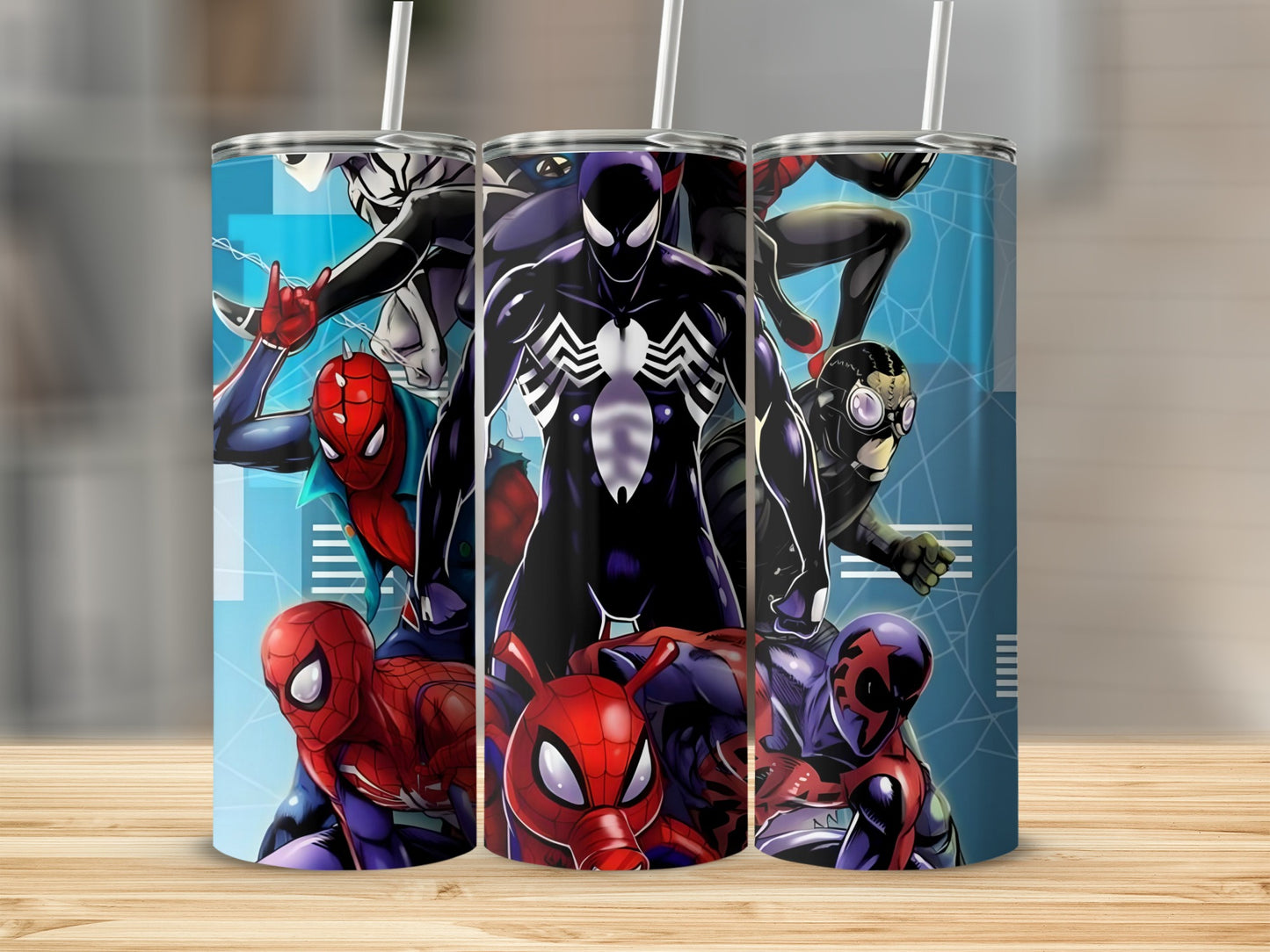 Spider Superheroes Themed Tumbler with Straw