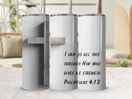 Inspirational Philippians 4:13 Tumbler Drinkware Item