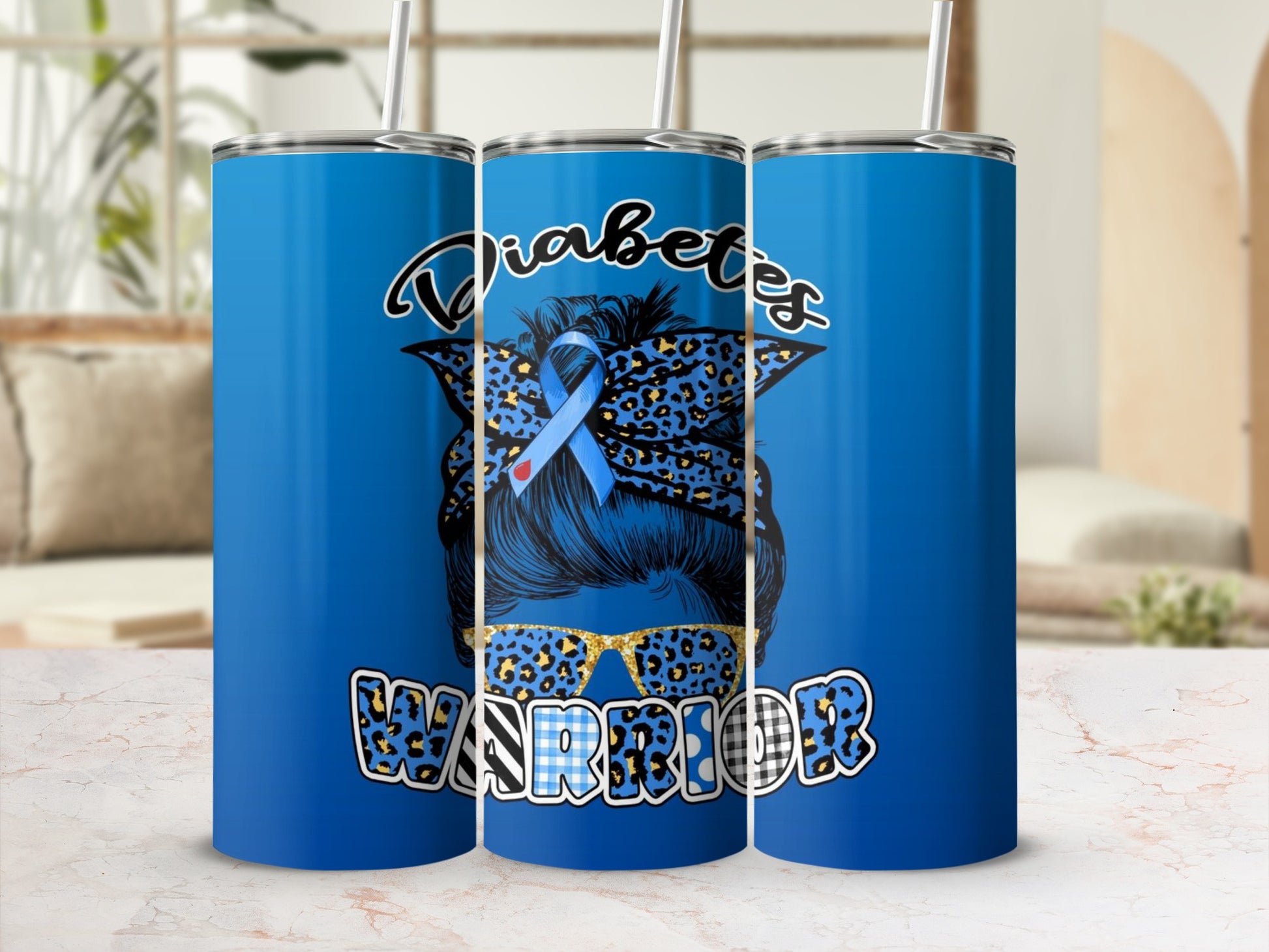 Diabetes Warrior Blue Tumbler with Fun Design