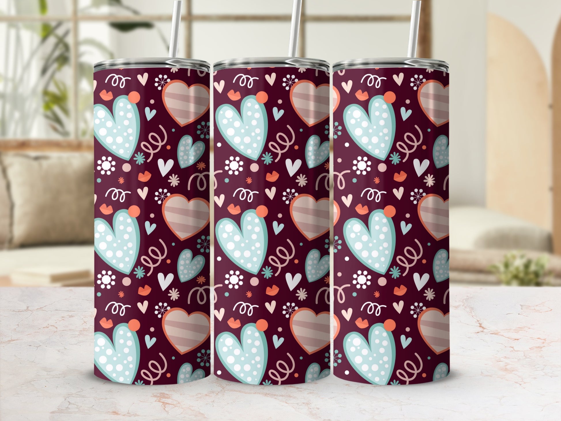 Cute and Colorful Heart Patterned Tumbler