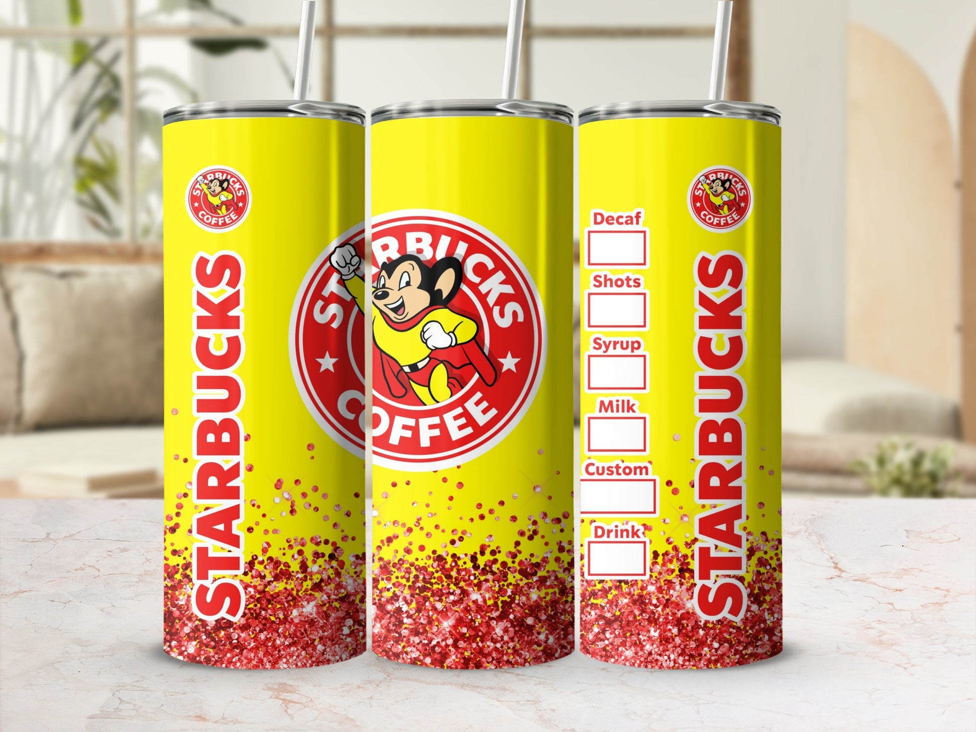 Starbucks Yellow Customizable Glitter Cup