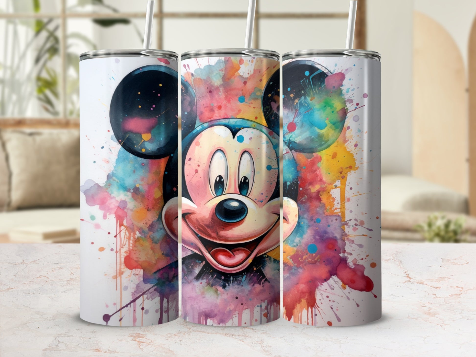 Colorful Splatter Art with Cartoon Character Tumbler