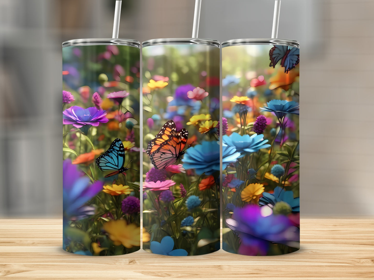 Vibrant Garden Butterflies Flowers Colorful Meadow Tumbler product type