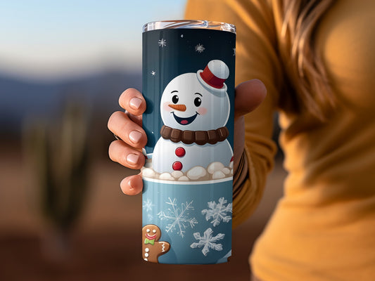 Festive Snowman and Gingerbread Tumbler Cup Winter Drinkware