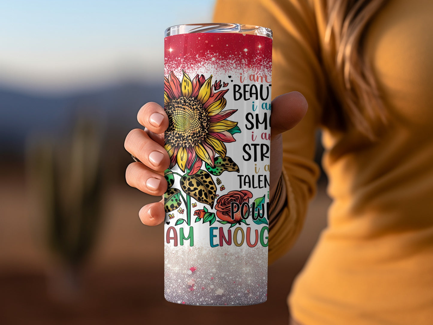 Floral Empowerment Tall Tumbler with Positive Affirmations