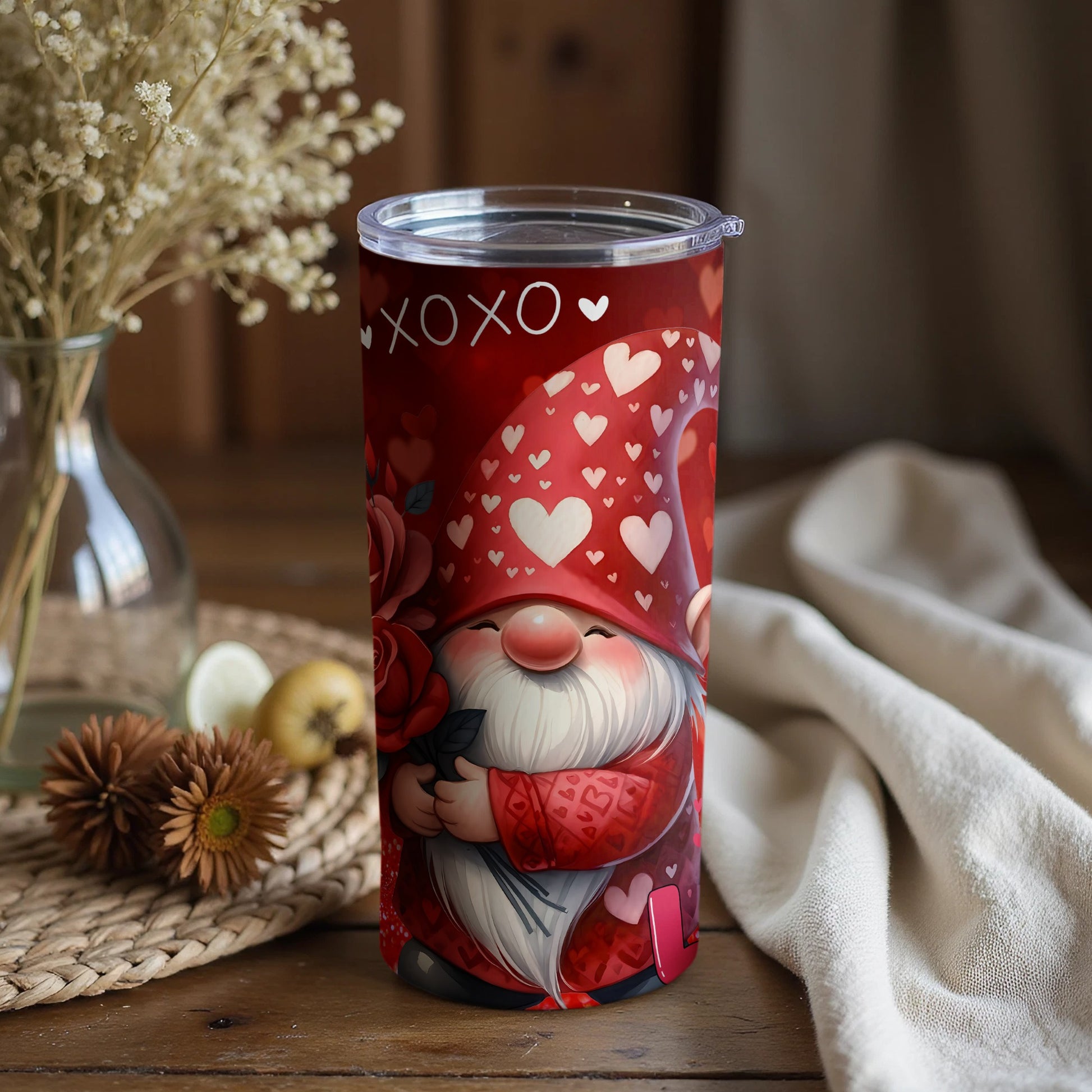Valentine's Day Gnome Hugging Heart Tumbler