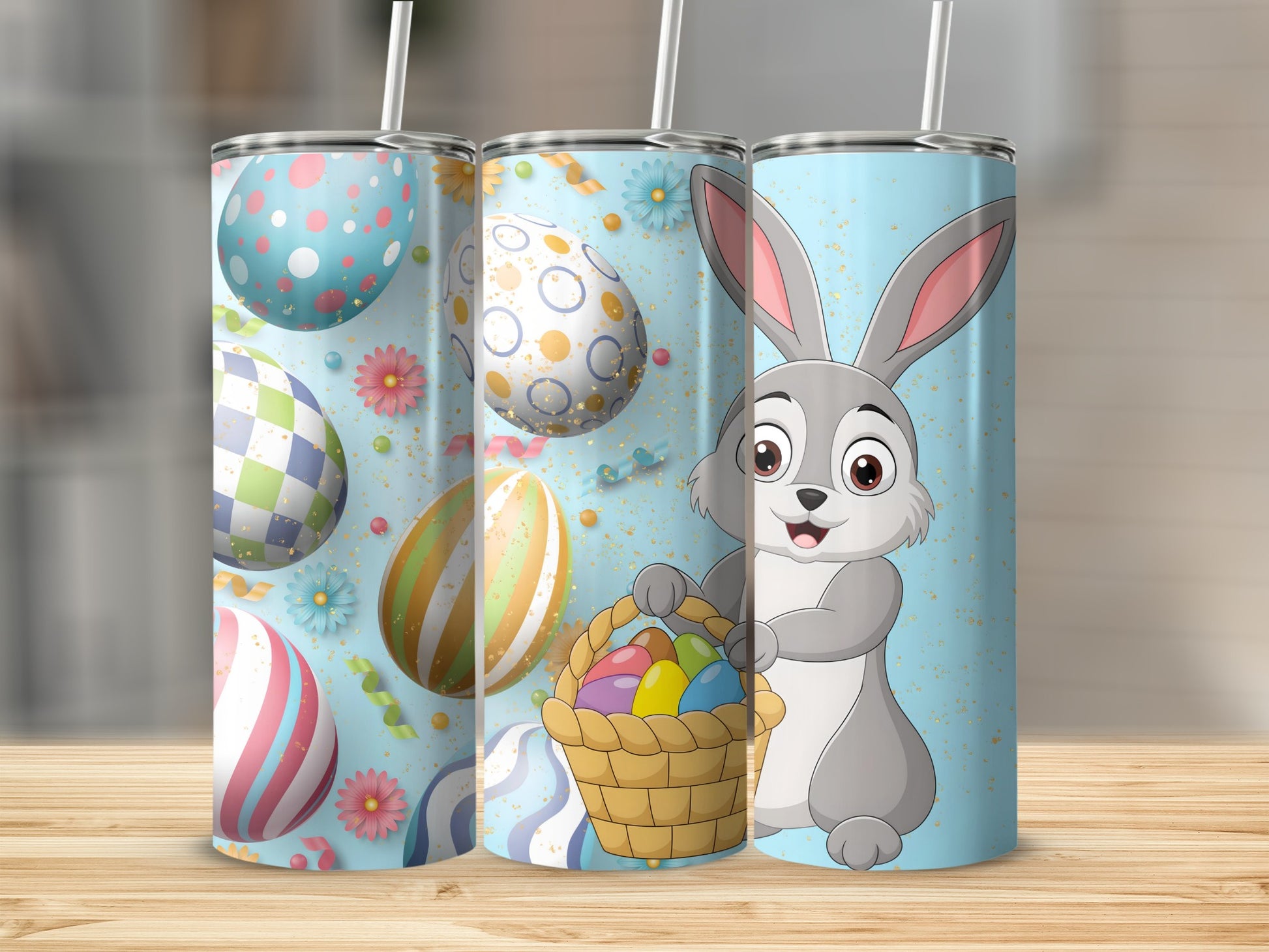 Cute Easter Bunny and Egg Pattern Tumbler Flask