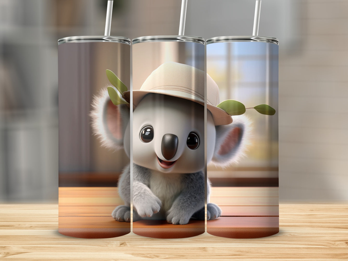 Cute Koala with Hat Graphic Design Tumbler Cup