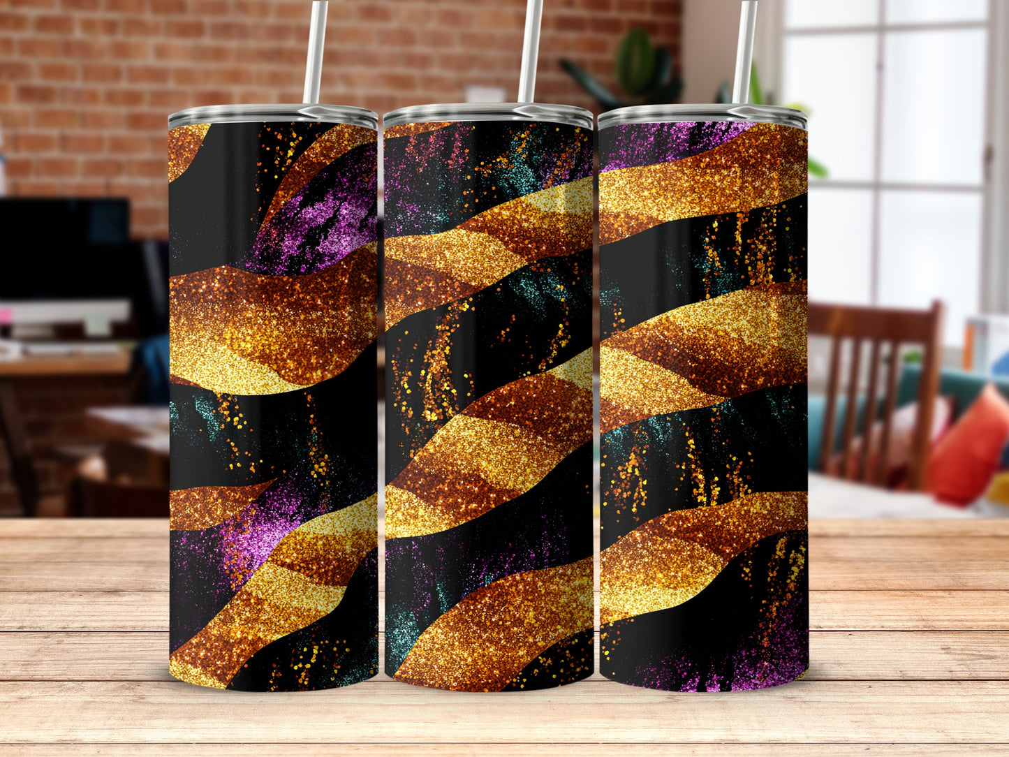 Stunning Glitter Wave Designed Tumbler Perfect Gift Idea