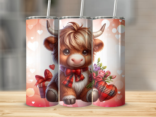 Adorable Highland Cow with Bow and Heart Gift Tumbler